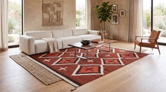 Modern Navajo-Inspired Geometric Wool Rug – Handmade in Terracotta and Off-White