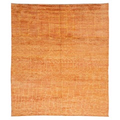 Modern Moroccan Style Terracotta Wool Rug - Hand- Knotted Minimalist Area Rug