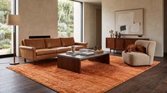 Modern Moroccan Style Terracotta Wool Rug - Hand- Knotted Minimalist Area Rug
