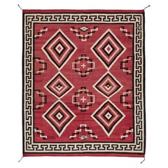 Contemporary Southwest Navajo Style Crimson Wool Rug with Geometric Diamond