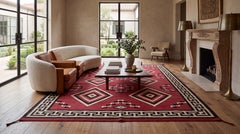 Contemporary Southwest Navajo Style Crimson Wool Rug with Geometric Diamond