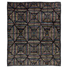 Modern Moroccan Style Hand-Knotted Wool Rug with Abstract Geometric Concentric