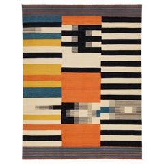 Tappeto kilim in lana con motivi geometrici contemporanei – Stile Mid-Century Modern, astratto, a trama piatta