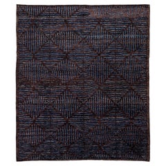 Contemporary Modern Moroccan Style Geometric Wool Area Rug in Deep Espresso