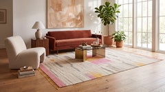 Contemporary Minimalist Wool Kilim Rug with Abstract Ikatesque Accents in Rose