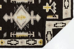 Modern Navajo Style Handmade Wool Area Rug in Black, Cream & Ochre Accent