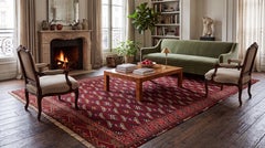 Antique Turkmen Yamoud Wool Rug with Diamond Lattice and Eagle Motif Borders