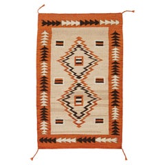Mid-Century Modern Navajo Style Terracotta and Cream Wool Flatweave Area Rug