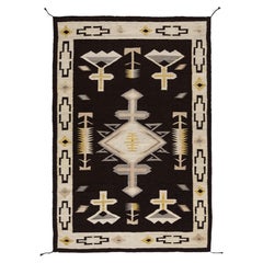 Modern Navajo Style Hand-Woven Wool Rug with Geometric Diamond Motif