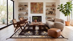 Modern Navajo Style Hand-Woven Wool Rug with Geometric Diamond Motif