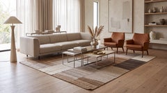 Contemporary Minimalist Neutral Patchwork Wool Kilim Rug  Wabi-Sabi Handmade
