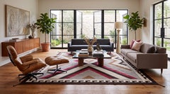 Contemporary Navajo Style Wool Area Rug with Geometric Diamond & Border Motif