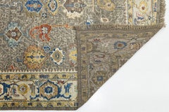 Modern Oushak Style Hand-Knotted Wool Area Rug in Taupe Grey with Vibrant Floral