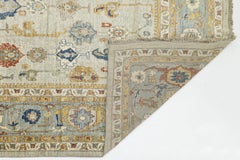 Modern Hand-Knotted Oushak Style Wool Area Rug in Soft Sage and Slate Blue 14x20