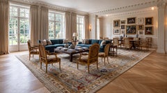 Modern Hand-Knotted Oushak Style Wool Area Rug in Soft Sage and Slate Blue 14x20