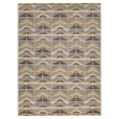 Modern Swedish Flat-Weave Wool Rug with Geometric Chevron in Earthy Neutrals