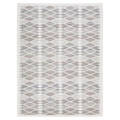 Modern Swedish Flat-Weave Wool Rug with Geometric Diamond Motif in Soft Neutrals