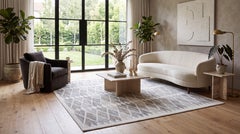 Modern Swedish Flat-Weave Wool Rug with Geometric Diamond Motif in Soft Neutrals
