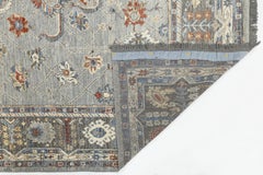 Modern Oushak Style Hand-Knotted Wool Rug in Slate Grey, Terracotta, and Blue