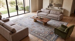 Modern Oushak Style Hand-Knotted Wool Rug in Slate Grey, Terracotta, and Blue