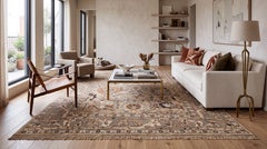 Modern Oushak Style Hand-Knotted Wool Rug in Neutral Beige, Grey and Terracotta