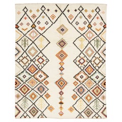 Modern Moroccan Style Hand-Knotted Wool Rug with Colorful Geometric Diamond