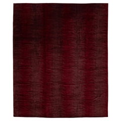 Tappeto moderno annodato a mano in lana e seta tibetane, color bordeaux intenso, 15x18
