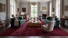 Modern Hand-Knotted Tibetan Wool & Silk Area Rug in Deep Wine Crimson 15x18