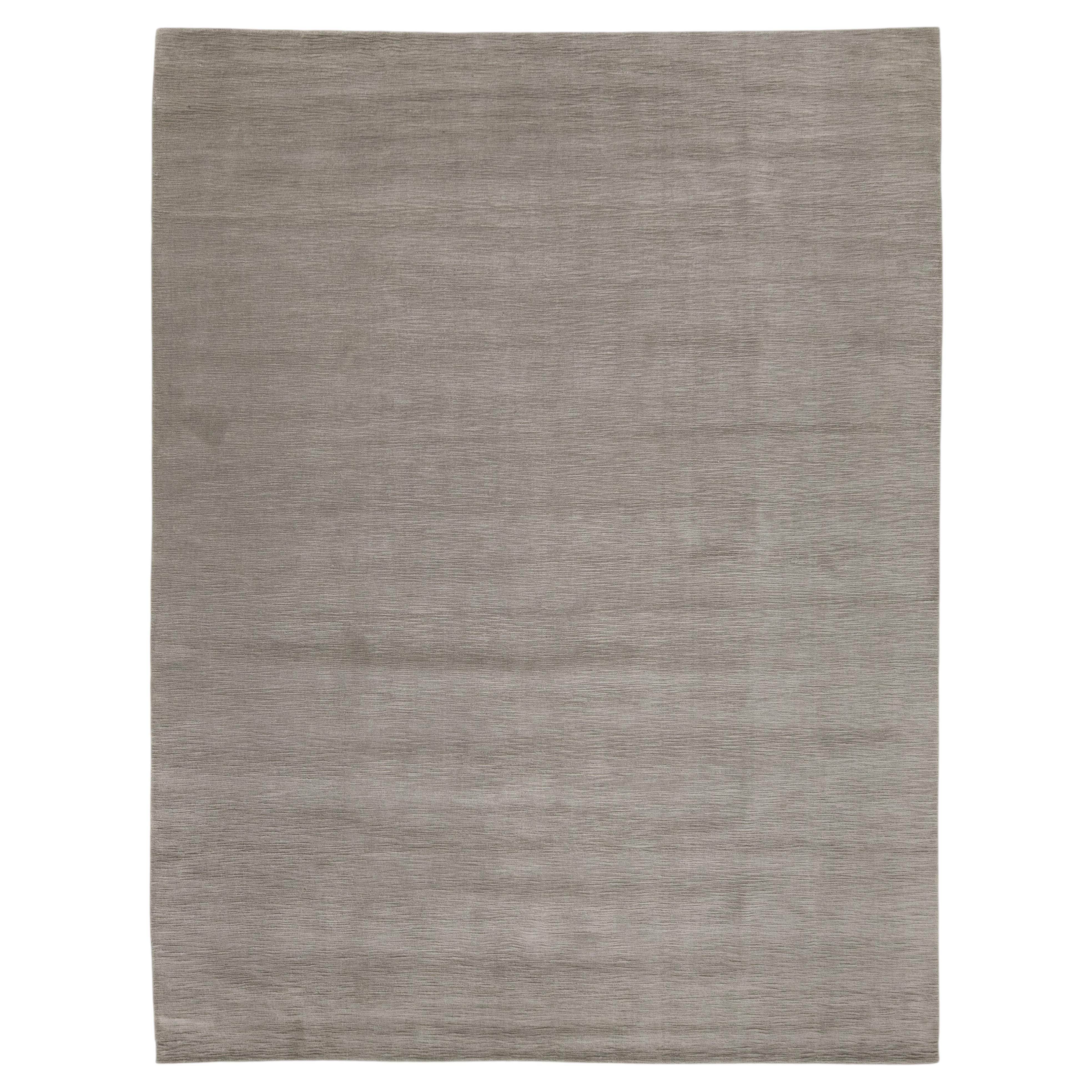 Modern Solid Grey Wool Area Rug – Minimalist Contemporary Neutral Japandi