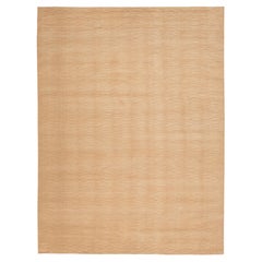 Modern Minimalist Hand-Knotted Ribbed Wool Area Rug in Warm Sand
