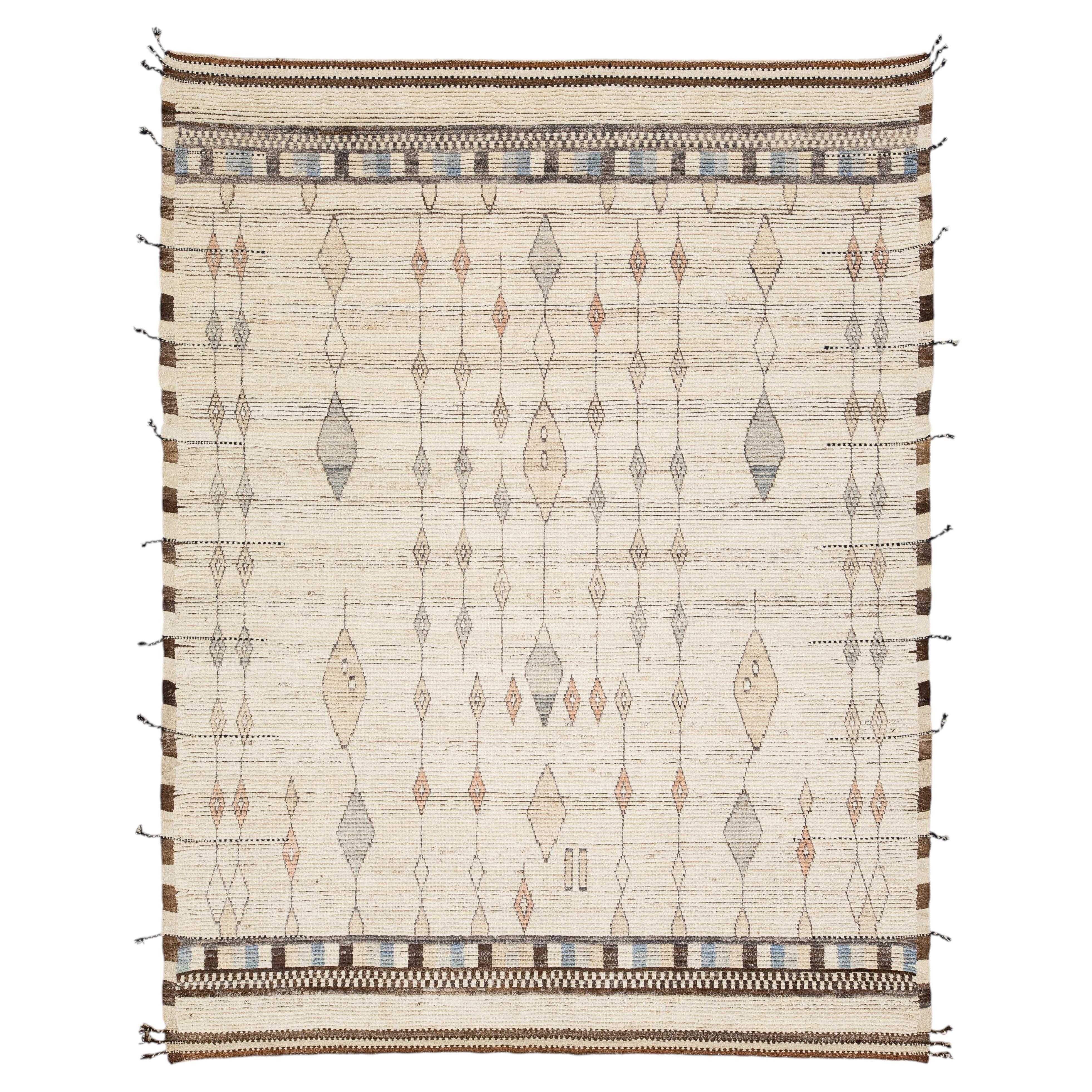 Contemporary Handmade Moroccan Style Wool Area Rug with Geometric Diamond Motifs
