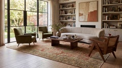 Antique Malayer Style Rug with Terracotta Field and Sage Green Boteh Motifs