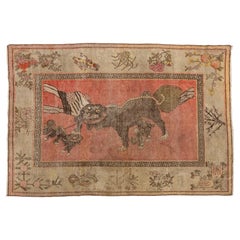 19th Century Antique Samarkand Khotan Rug with Foo Dogs & Auspicious Symbols