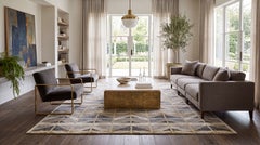 Geometrischer Wollteppich im schwedischen Flachwebstil Teppich im skandinavischen Mid-Century-Modern-Stil