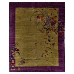 Antique 1920s Art Deco Chinese Rug in Chartreuse Olive and Imperial Violet 9x12