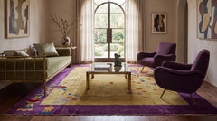 Antique 1920s Art Deco Chinese Rug in Chartreuse Olive and Imperial Violet 9x12
