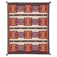 Modern Navajo Style Wool Area Rug Geometric Southwestern Textile Art in Crimson