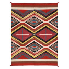 Contemporary Navajo-Style Eye Dazzler Flat-Weave Wool Area Rug / Southwestern