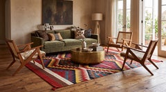 Modern Multicolor Navajo Style Wool Area Rug with Geometric Eye Dazzler Motif