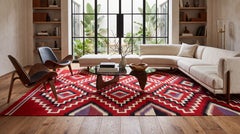 Modern Navajo Style Wool Rug – Crimson & Violet Graphic Diamond Motif 9x12