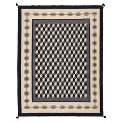 Modernist Navajo Style Geometric Flatweave Wool Rug with Optical Cube Pattern