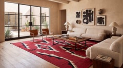 Moderner Wollteppich im Navajo-Stil aus dem Südwesten – purpurrot mit geometrischem Rautenmuster