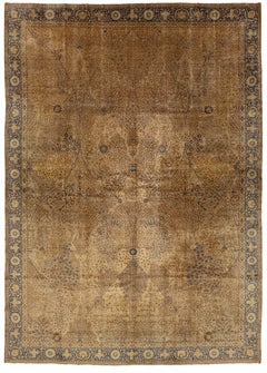 1920's Antique Tabriz Style Rug Golden Ochre & Indigo Tree of Life Design