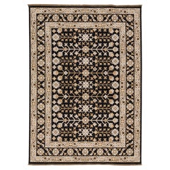 Modern Transitional Egyptian Wool-Blend Area Rug in Midnight Black & Beige