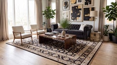 Modern Transitional Egyptian Wool-Blend Area Rug in Midnight Black & Beige