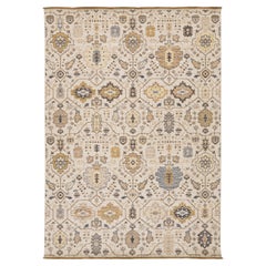 Tappeto moderno in misto lana in stile egiziano di transizione – Motivo tribale Oushak color ocra