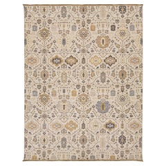 Tappeto in stile moderno-transizionale egiziano in lana e nylon – Avorio, blu ardesia e oro caldo