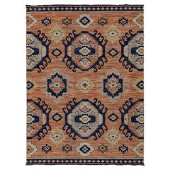 Contemporary Egyptian Geometric Medallion Area Rug in Terracotta & Navy