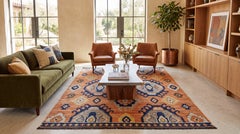 Contemporary Egyptian Geometric Medallion Area Rug in Terracotta & Navy