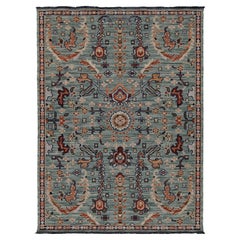 8x11 Modern Transitional Egyptian Wool-Nylon Area Rug in Slate Blue and Rust